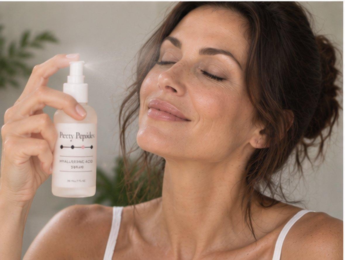 Woman applying Pretty Peptides Hyaluronic Acid Serum